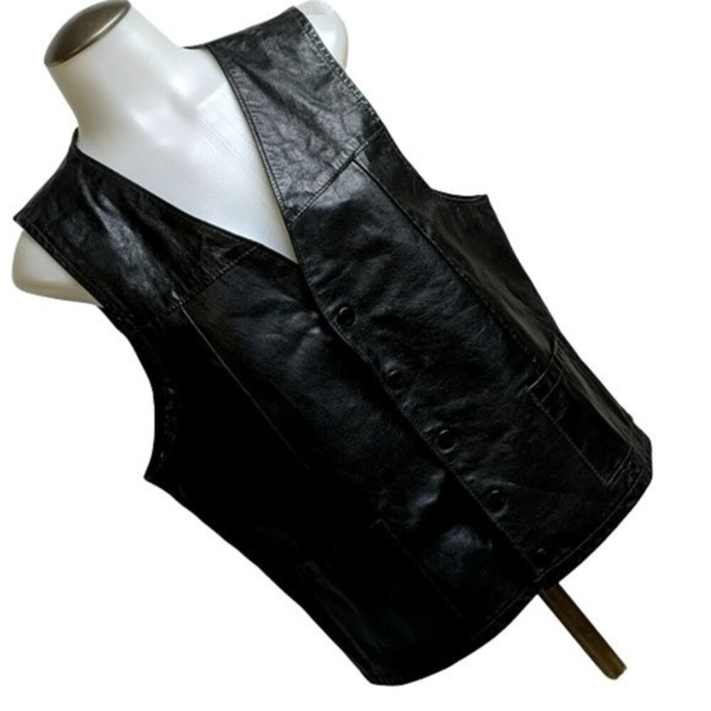 Vintage 70s Joo Kay Natural Leather Vest Made in USA Black 41 Black